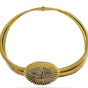 VTG RARE Belt ACCESSOCRAFT NYC Gold Silver Double Flat Coil Strap Stretch S/M